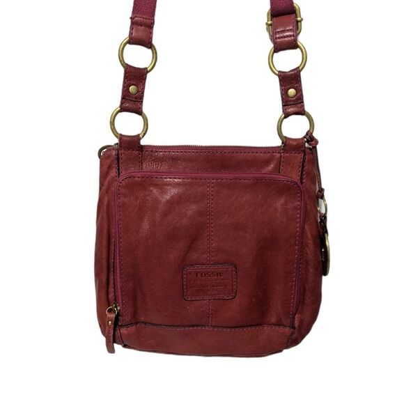 Fossil Handbags - FOSSIL Dark Red Leather Lock Key Crossbody Bag